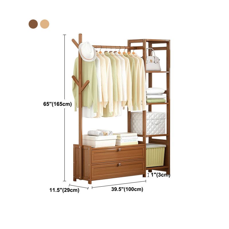 Contemporary Style Wardrobe Armoire Bamboo Armoire with Garment Rod for Home