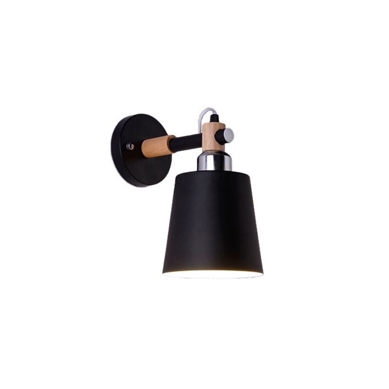 Modern Creative Single Wall Light Wooden Dome Macaron Wall Lamp with Wrought Iron Shade