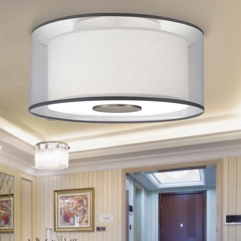 4 Lights Drum Flush Mount Lamp Classical White Fabric Ceiling Light Fixture, 16"/19.5”/23.5" Wide