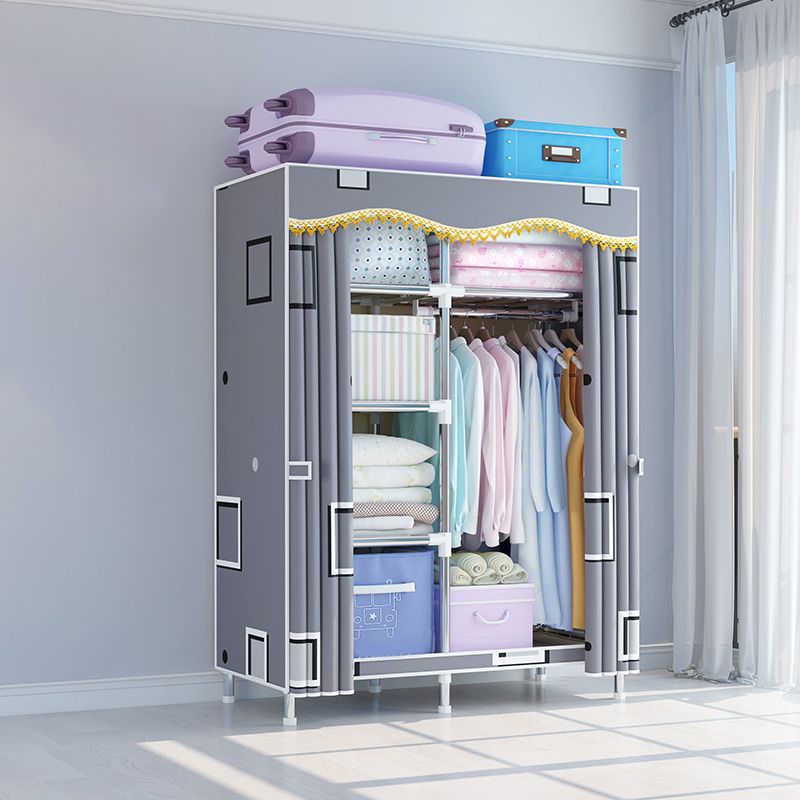 Modern Style Wardrobe Metal Bedroom Wardrobe Closet with Cloth Rod