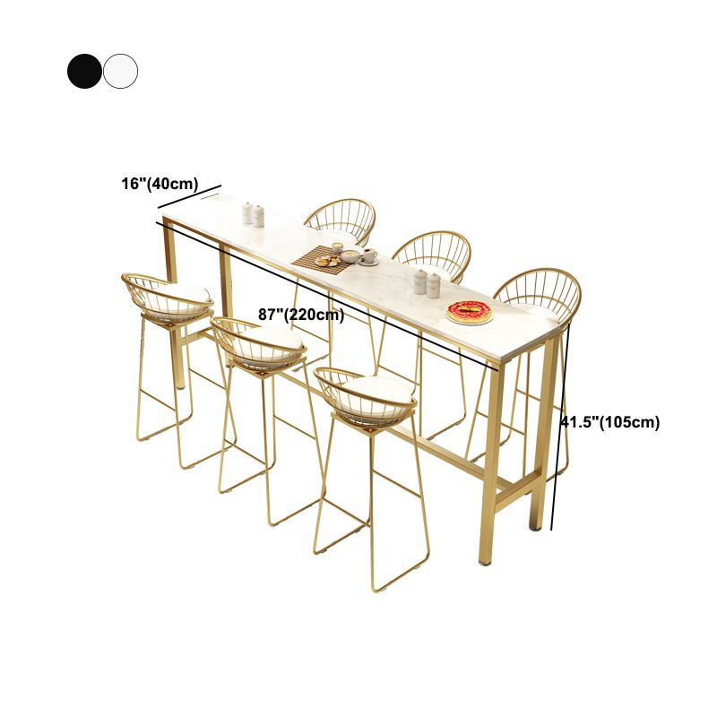 Contemporary Bar Table Faux Marble Bar Dining Table with Trestle Base