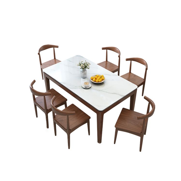 Scandinavian Solid Wood Base Dining Table Rectangle Formal Dinette Set for Home