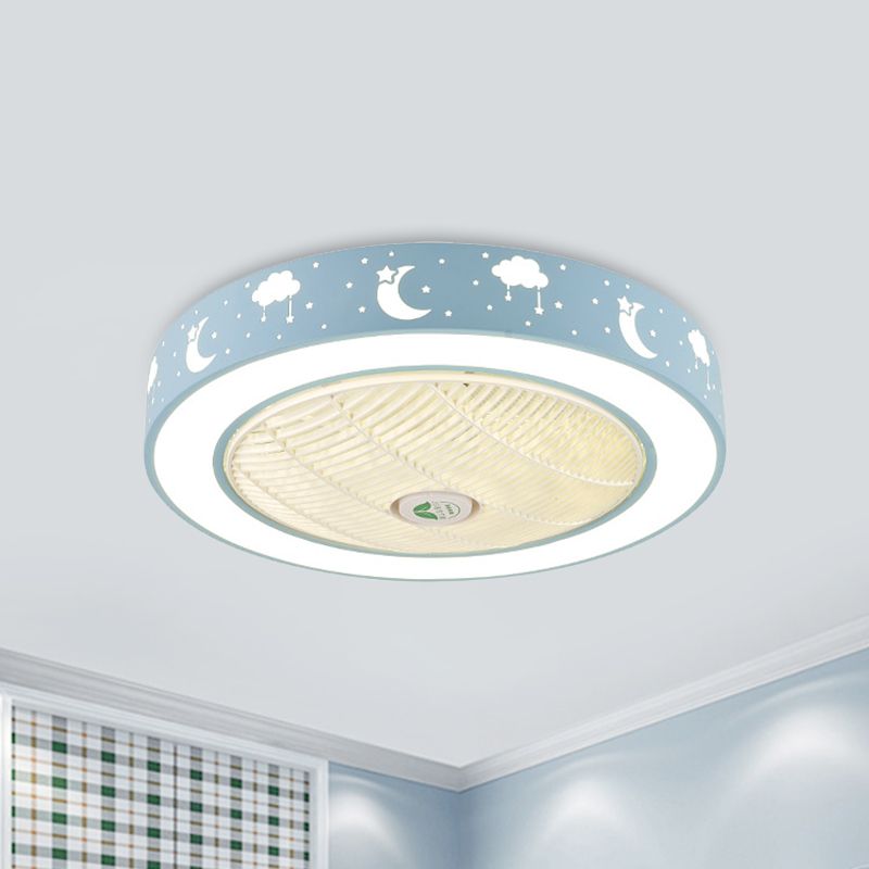 21.5 "LED LED LED Ventilismo Modernismo Sala de estar Semi Flush Mount con tambor acrílico en rosa/azul/blanco