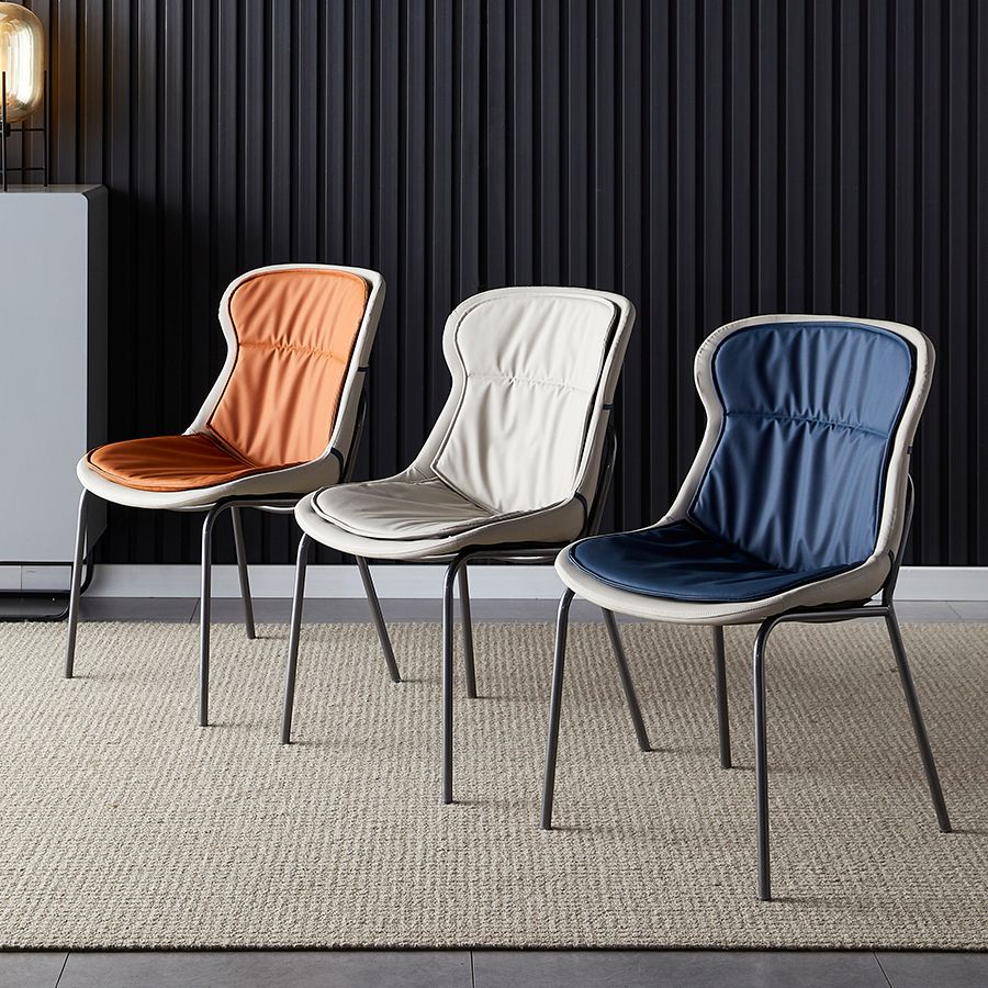 Scandinavian Style Microfiber Leather Dining Chairs Solid Back Armless Chair