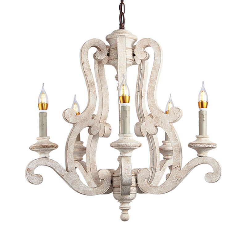 Metalen lasergesneden kroonluchter lamp retro 5 bollen witte hanglampverlichting voor woonkamer