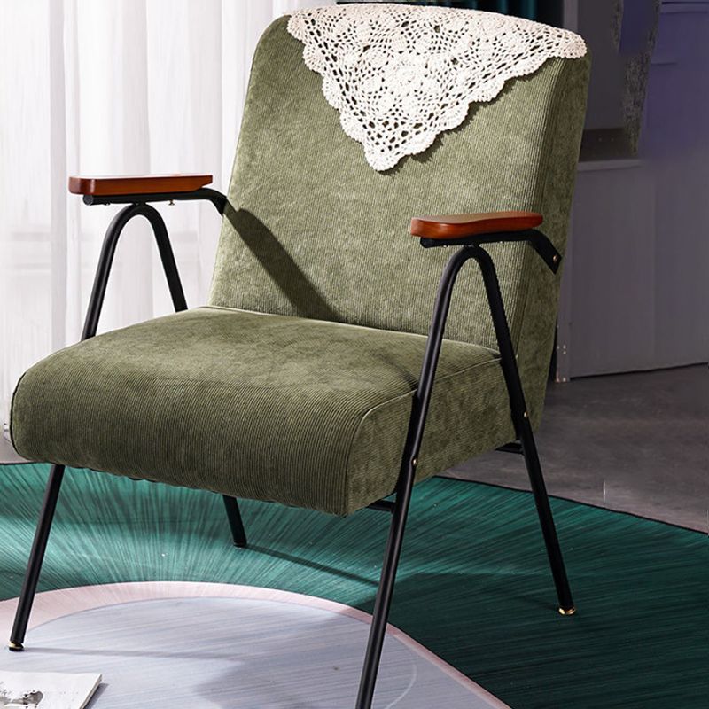 Mid-Century Modern Accent Armchair in Corduroy and Metal Base