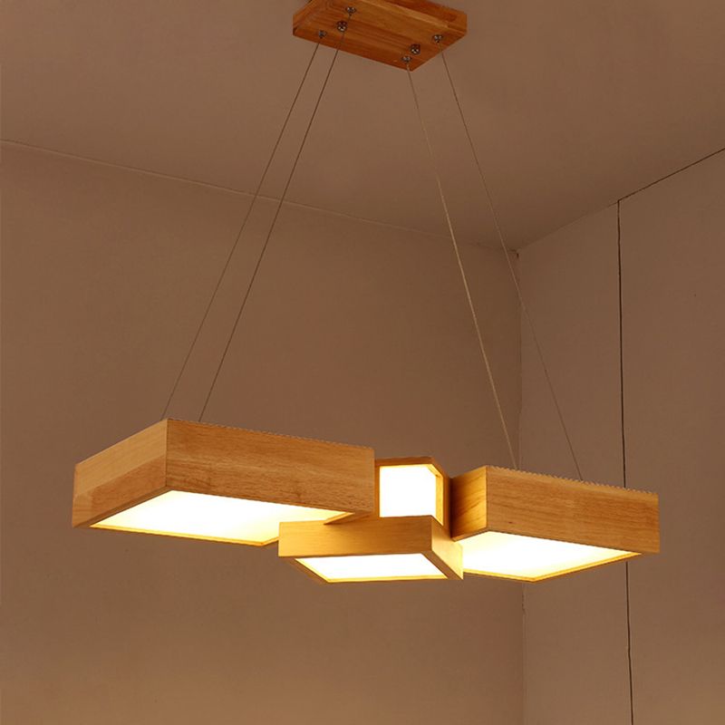 Japanese Style Wooden LED Restaurant Pendant Lighting Rectangular Solid Wood Island Lamps