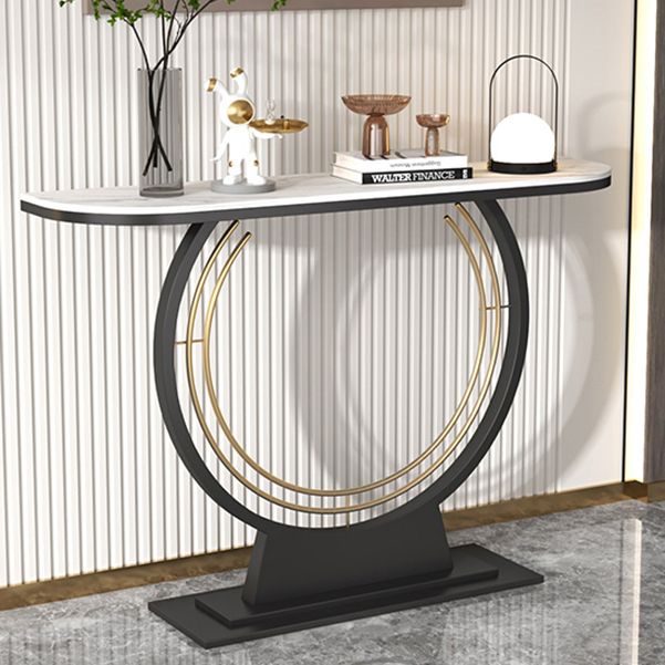 11" Wide Contemporary Console Table Stone Half Moon End Table