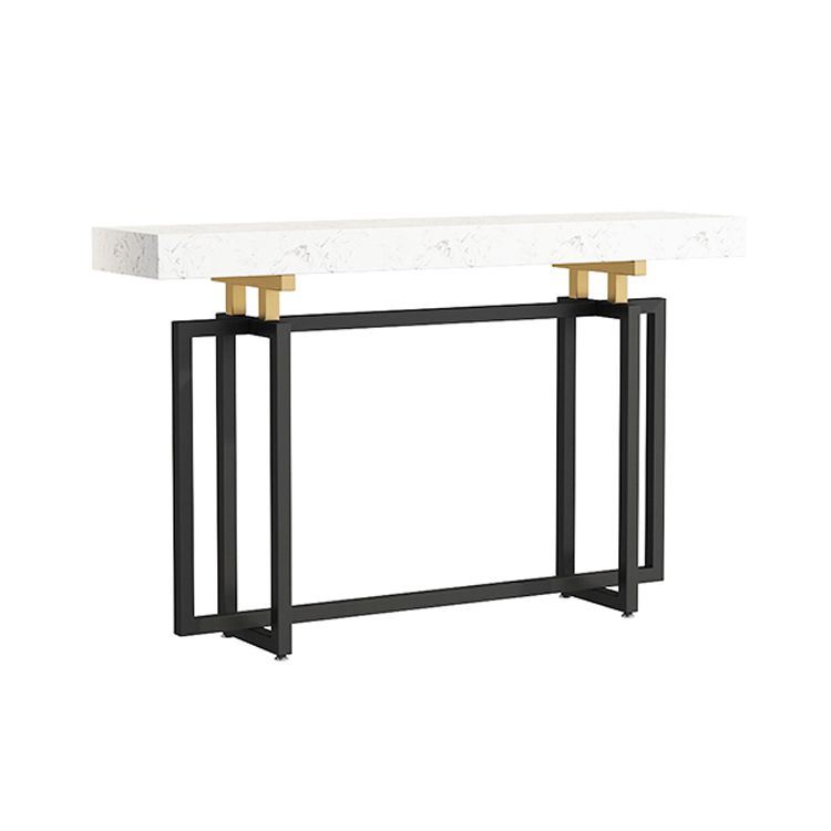 Rectangle Marble Top Console Table with Iron Trestle Base for Hall