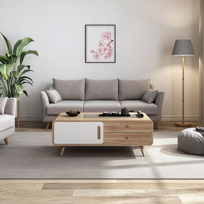 Rectangle Cocktail Table Modern 4 Legs Wood Single Coffee Table