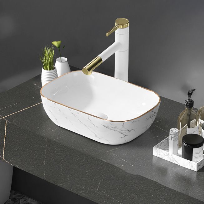 Contemporary Bathroom Sink Pop-Up Drain Porcelain Rectangular Vessel Bathroom Sink