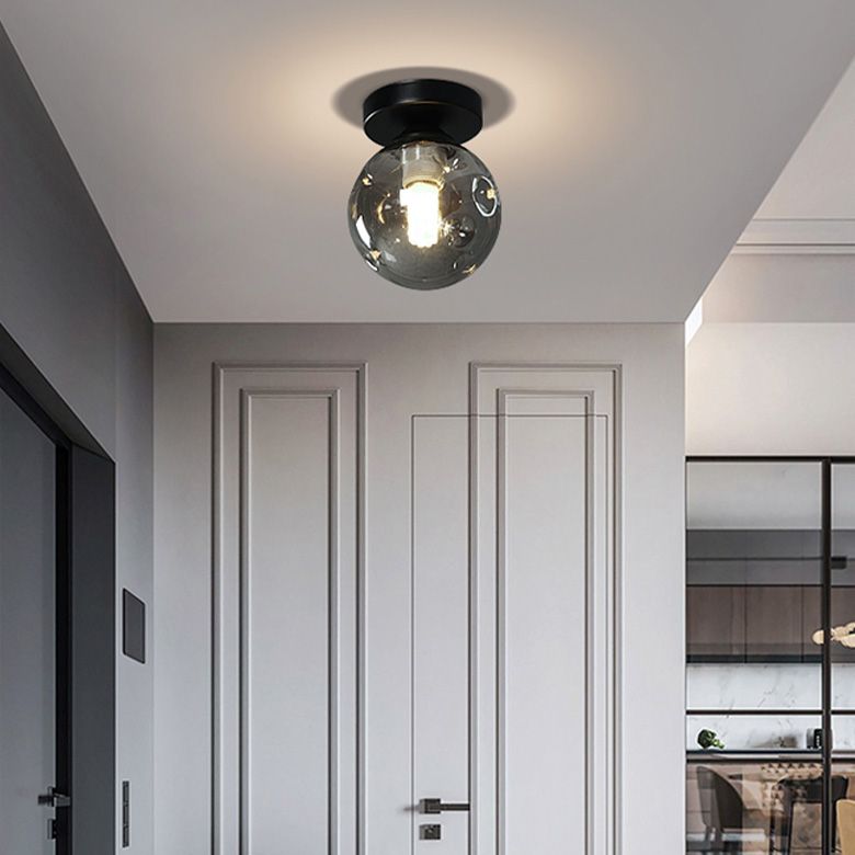 Contemporary Globe Flush Mount Clear Glass Ceiling Light Fixture for Hallway