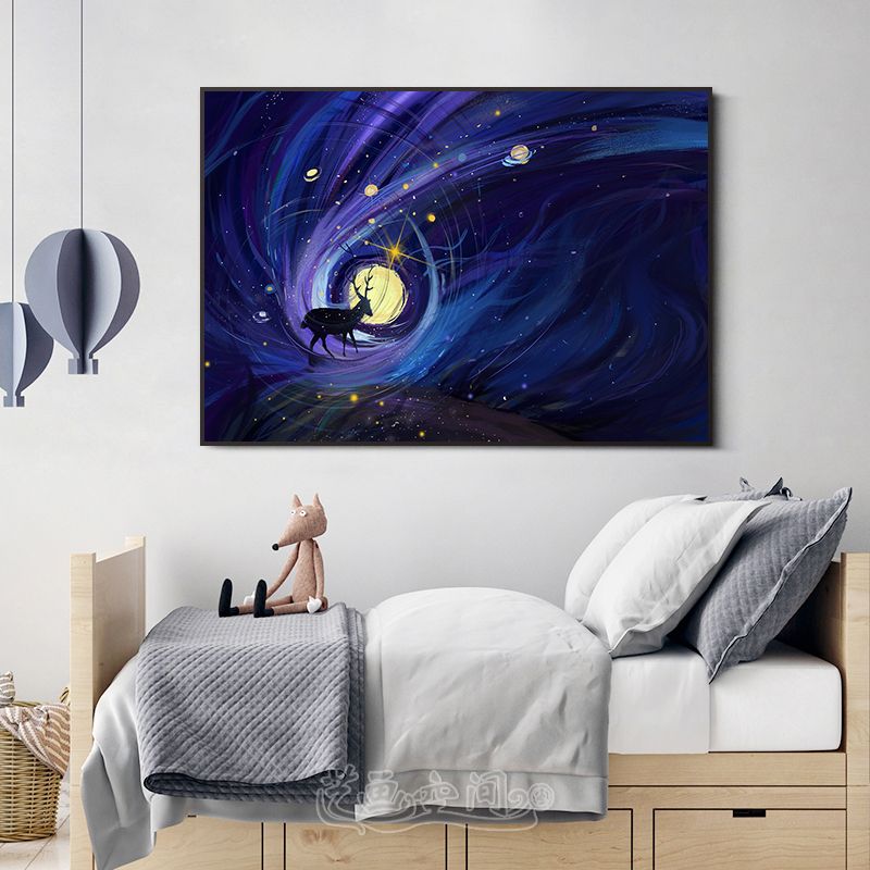 Toile d'art pour enfants, couleur douce, décoration murale fantaisie et cerf pour chambre d'enfant