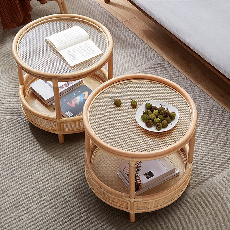 Tropical Cocktail Table Storage Round 4 Legs Coffee Cocktail Table