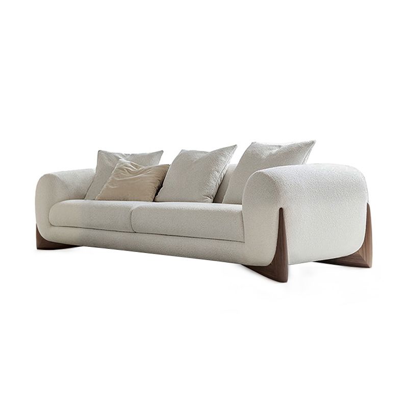 White Tuxedo Arm Sofa Modern 27.16" High Sofa with Wood Accents