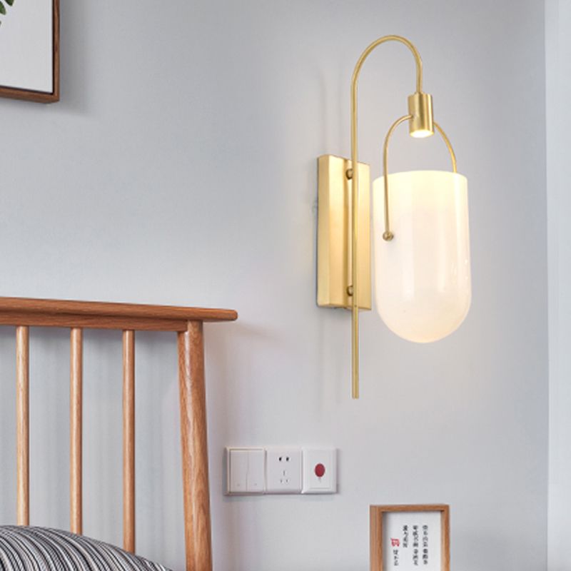 1 Bulb Gooseneck Wall Mounted Lamp Modern Gold Finish Metallic Sconce Light Fixture