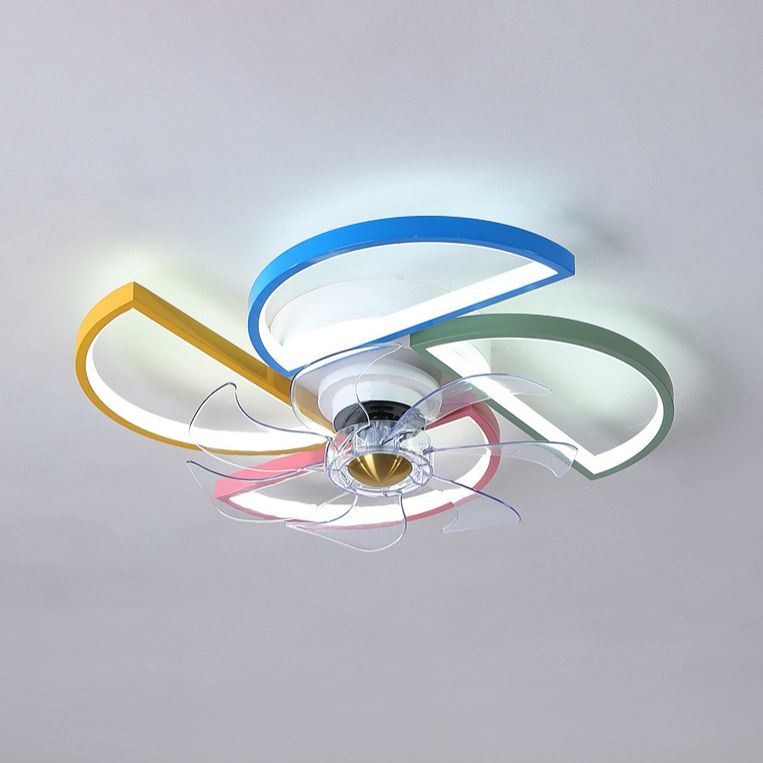 Kids Artistic LED Ceiling Fans Aluminium Windmill Ceiling Fan Light with Acrylic Shade