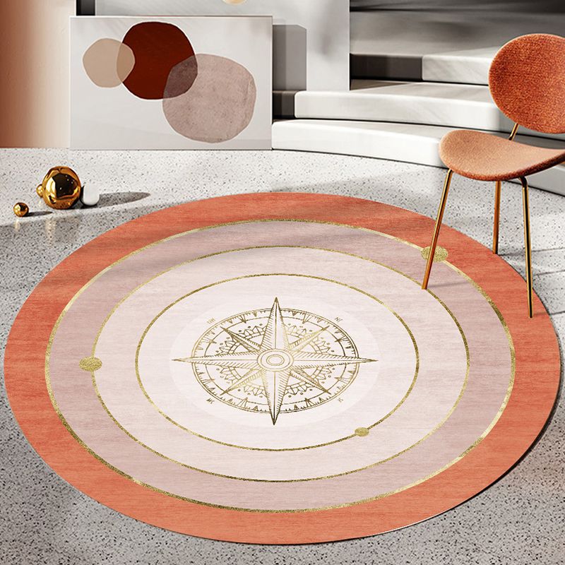 Modern Concentric Circles Pattern Rug Orange and Red Polyester Carpet Anti-Slip Pet Friendly Washable Rug for Bedroom