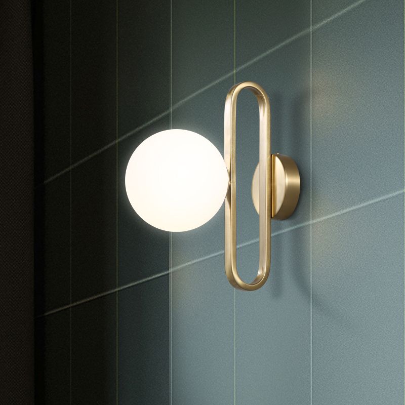 Single Head Globe Wall Light Traditional Gold Frosted Glass Shade Sconce Light for Dining Room, 5"/6" Wide
