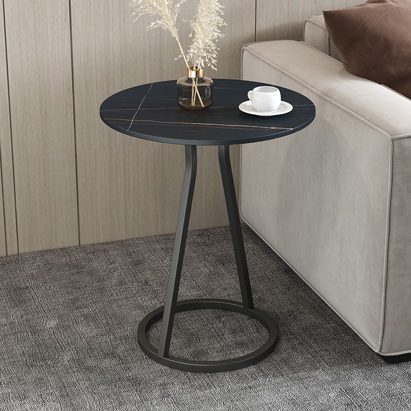 Modern 23.6" Tall Round Slate Top Side Table Iron Pedestal End Table