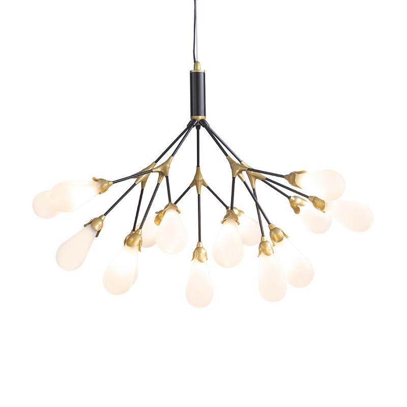 Metallic Branch Shaped Chandelier Lighting Minimalistic LED Pendant Light with Bulb-Shaped Glass