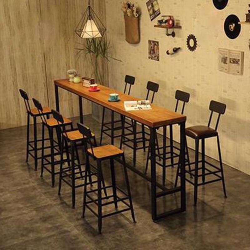 Industrial Bar Table Rectangle Solid Wood Bistro Table with Trestle Base in Black