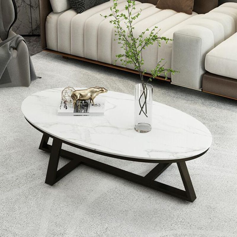 17.7"H Modern Solid Color Metal Frame Base Slate Top Round Coffee Table