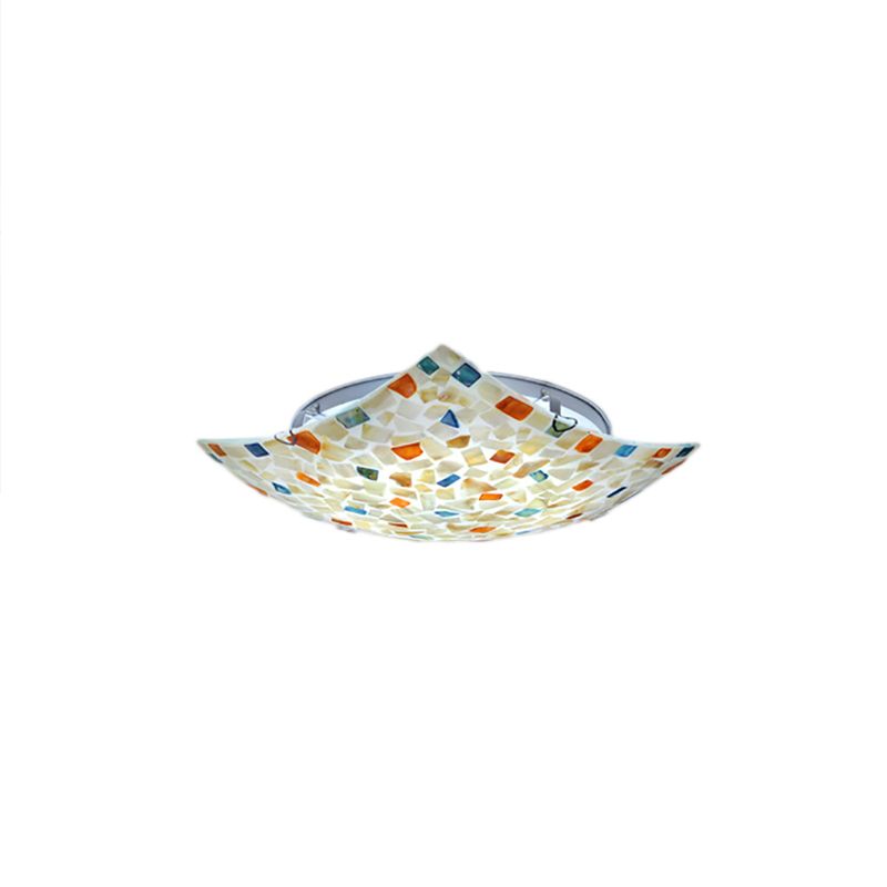 Plafonnier LED en mosaïque Tiffany, Beige/blanc/gris clair, carré incurvé, 12/16 pouces, pour couloir