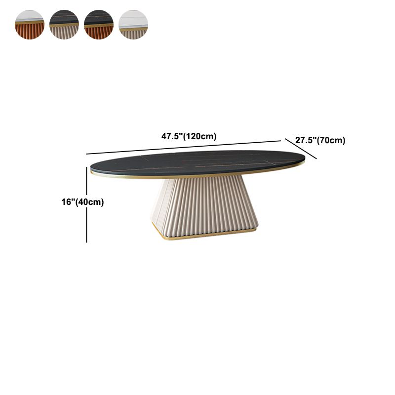 15.7"Tall Iron Pedestal Black/ White Oval Slate Top Coffee Table