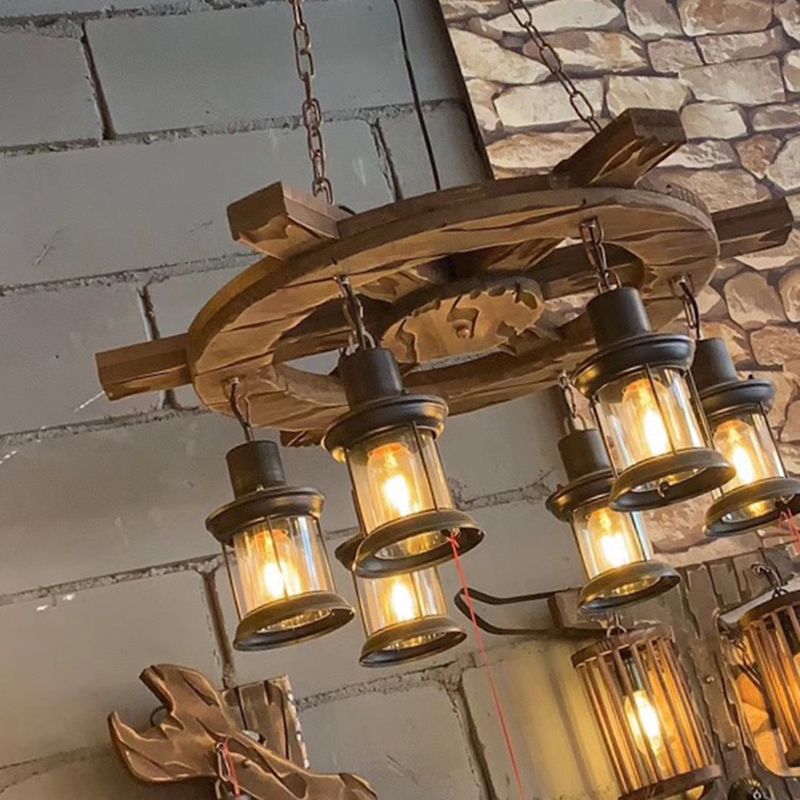 Luce a sospensione in legno industriale in legno regolabile a sospensione Luce in ferro battuto per luogo commerciale