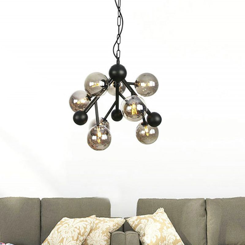 Modernism Spherical Chandelier Light Smoke Gray Glass 9 Heads Bedroom Suspended Lighting Fixture