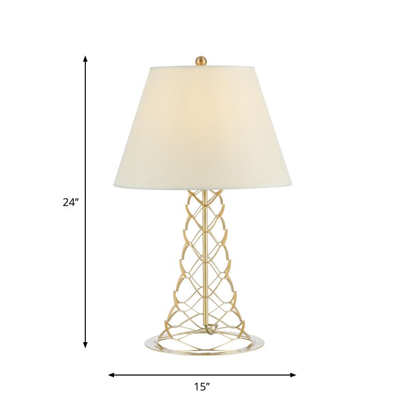 Stofkegel schaduw nachtkastje licht modernisme 1-head witte tafellampje met toren gouden framebasis