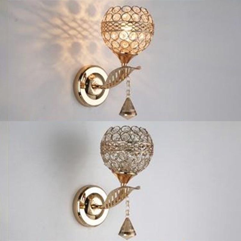 Hallway Wall Sconce Modern Style Gold Wall Light with Global Crystal Shade
