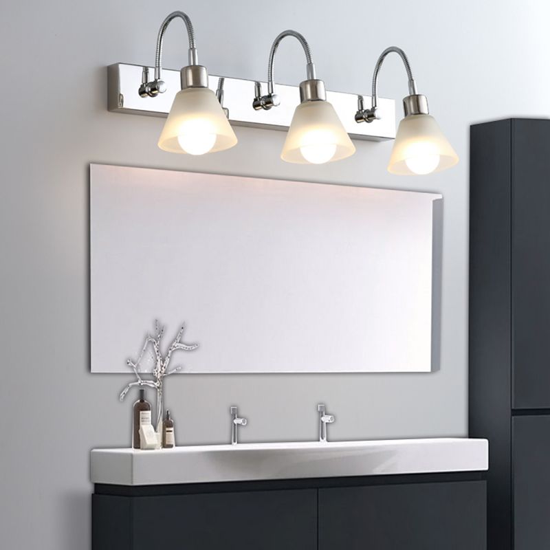 Modern Style Simplicity Mirror Light White Glass Flower Shade Wall Lamp for Bathroom