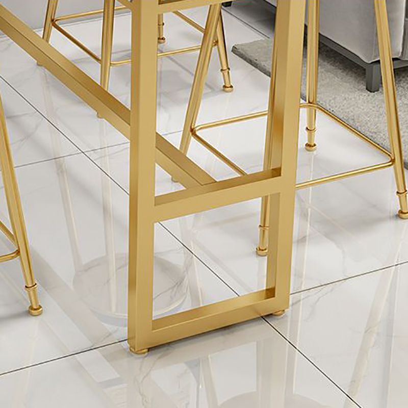 Glam White Marble Pub Table with Rectangle Table Top Gold Trestle Table - 42" H