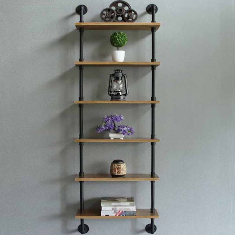 Wandeinheit und Etagere Bücherregal Industrial Black Eisenrahmen und Kiefernholzregal