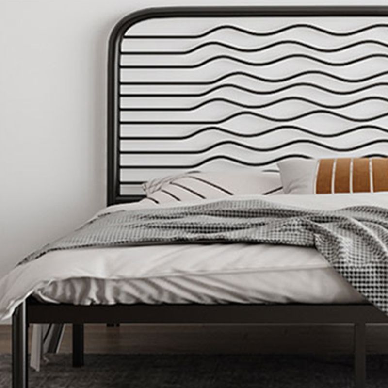 Glam Metallic Standard Bed, Beveled Open-Frame Headboard Bed Frame