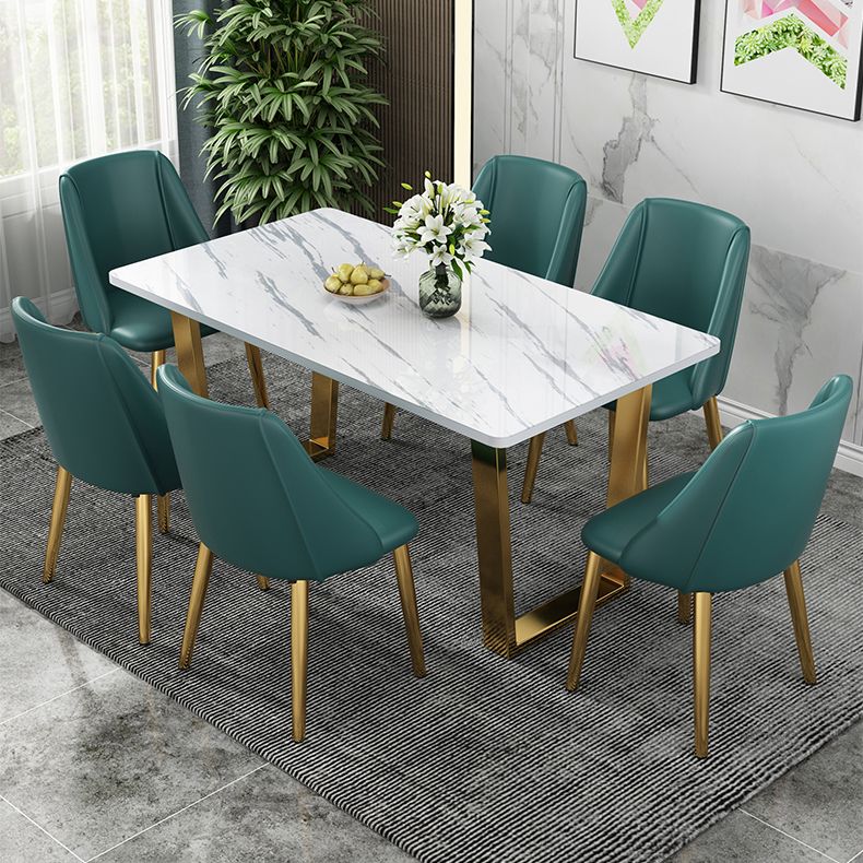 Rectangular Scandinavian Style Sintered Stone Dining Room Set Dining Furniture with Metallic Base