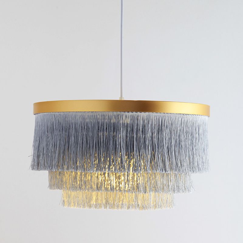 Circular Fabric Suspended Hanging Lights Modern Style 1-Light Pendant Lamp Fixtures