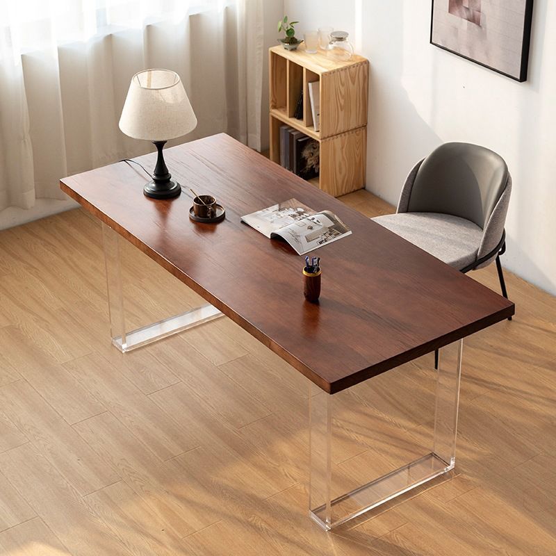 Rectangle Contemporary Standard Height Table Solid Wood Double Pedestal Dining Table