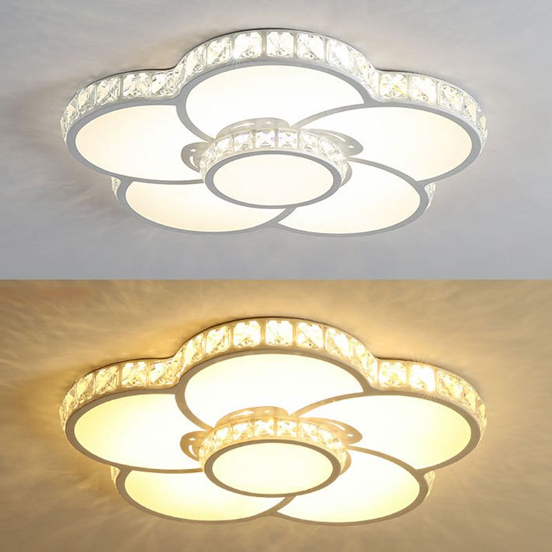Crystal Floral Flush Mount Lighting Modern Style LED White Flush Mount Ceiling Fixture