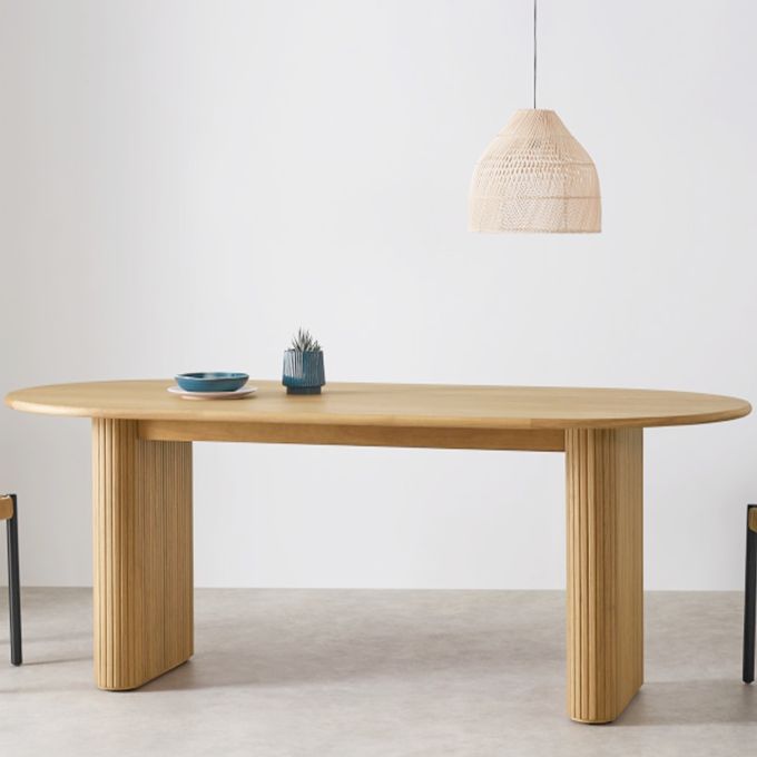 Ovaal vaste dennenhoutbruine toon eettafel eenvoud dubbele voetstuktafel voor eetkamer