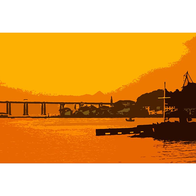 Urban Landscape Illustration Mural Wallpaper Moisture Resistant for Living Room