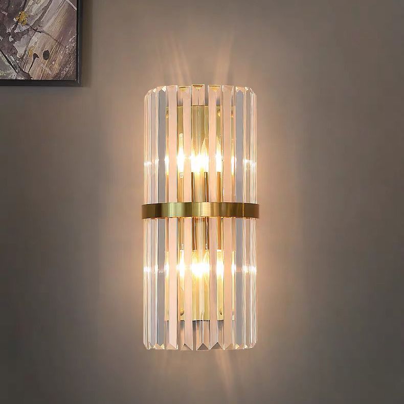 Gold Cylindrical Wall Lamp in Modern Luxury Style Carbon Steel Wall Sconce with Crystal Shade
