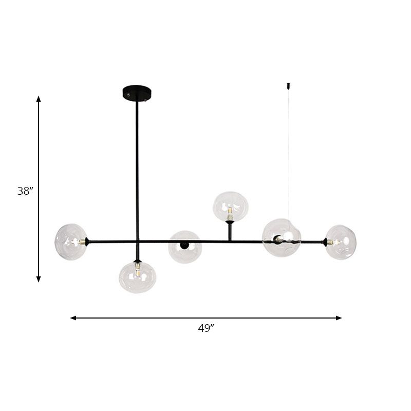 Glass Bubble Shade Hanging Chandelier for Restaurant 6 Lights Modern Metal Island Light in Black