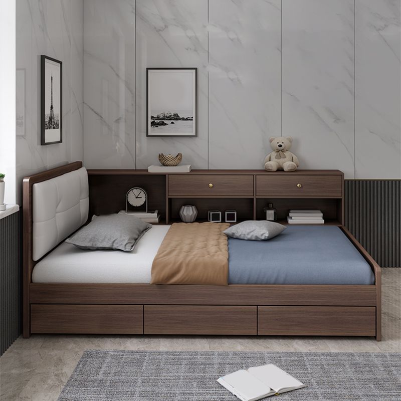 35.43" Scandinavian Panel Bed with Headboard Upholstered Low Profile Bed