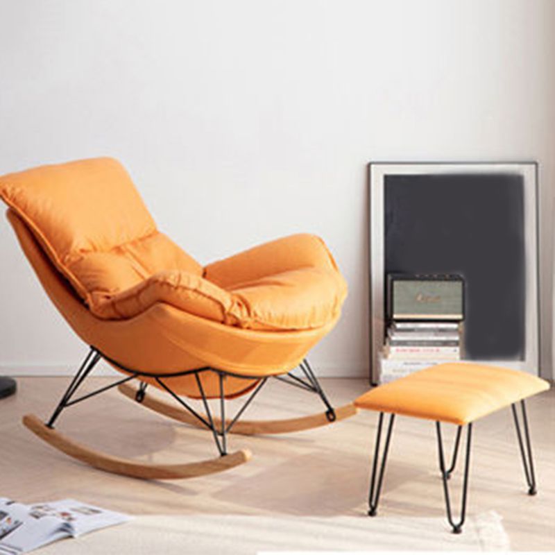 Contemporary Rocking Chair Plain Water Resistant Faux Leather Glider Chair with Ottoman