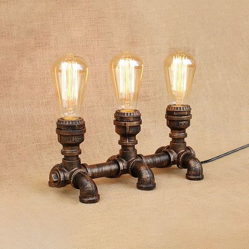 Bronze 2/3 lichten Standingslicht Industrieel Metallic Open bol Tafelverlichting met pijpontwerp voor coffeeshop