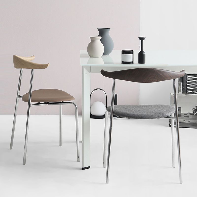 Modern Style Upholstered Armless Chair Leather Dining Chair with Metal Base