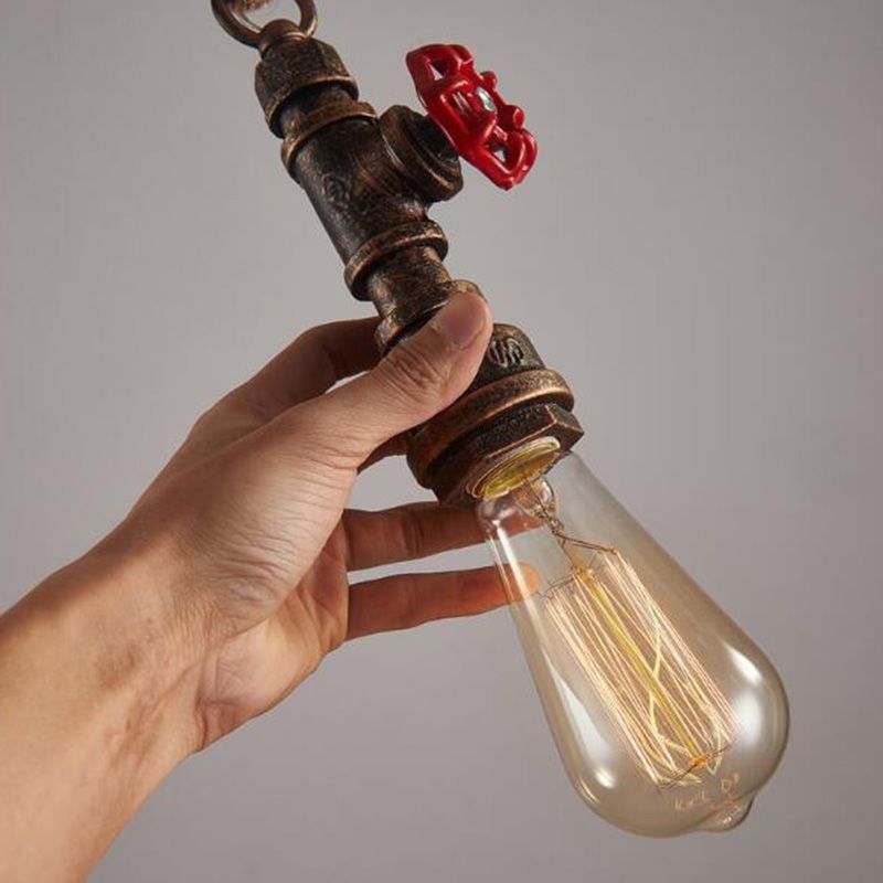 Retro Industrial Style Single Bulb Hanging Light Creative Water Pipe Shaped Metal Pendant Lamp